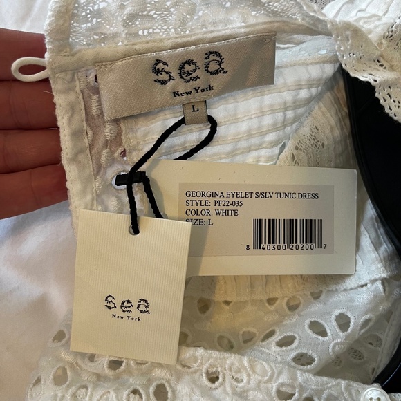 NWT- SEA NEW YORK Georgina S/S Cotton Eyelet Ruffle Tunic Dress in White, Size L - Picture 8 of 8